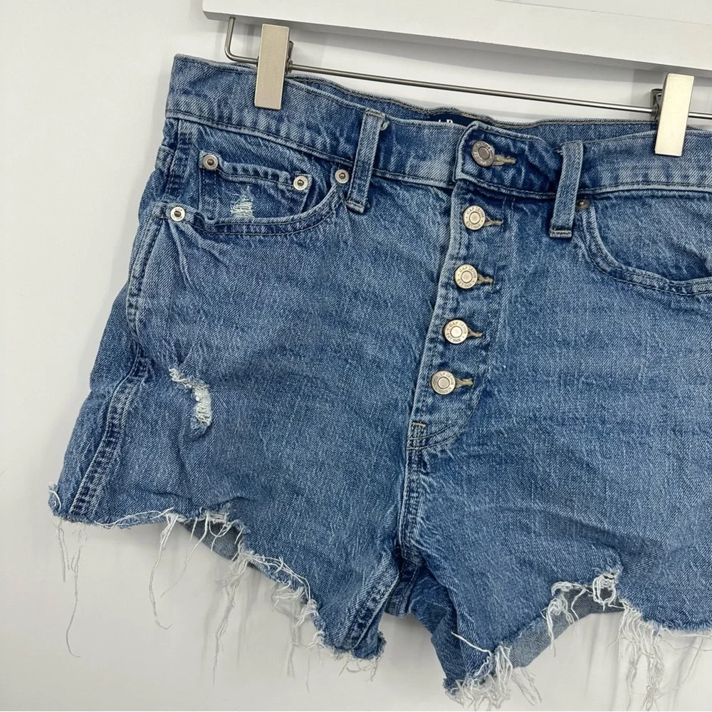 Gap High Rise Cheeky Shorts Size 6 Boho Distressed Raw Hem Button Fly - Picture 4 of 7